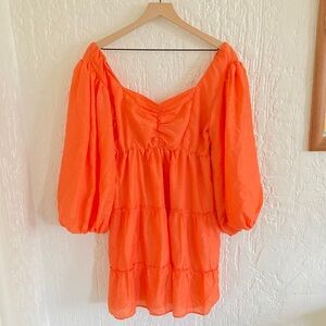 Beyond Words Bright Orange Puff Sleeve Mini Dress Size Large